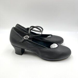 7.5 WIDE WIDTH Capezio Black 459‎ Jr. Footlight Suede Sole Character Dance Shoes